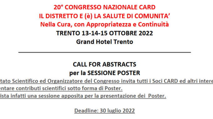 CALL FOR ABSTRACTS Per La SESSIONE “POSTER”